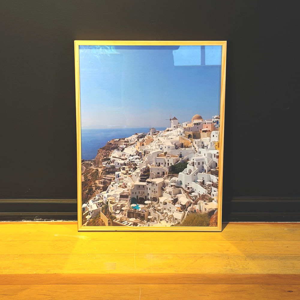 Quadro em papel fotográfico com vidro 47,5x62,5cm - SANTORINI SUMMER V13 - Moldura Lisa Fina Cru - OF