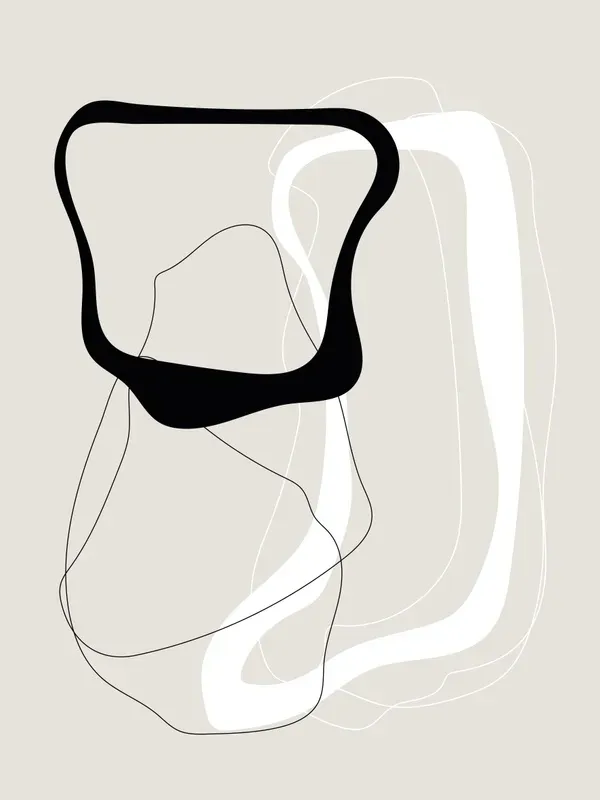 KIT 3 QUADROS DECORATIVOS - Abstrato Formas e Linhas Preto e Bege
