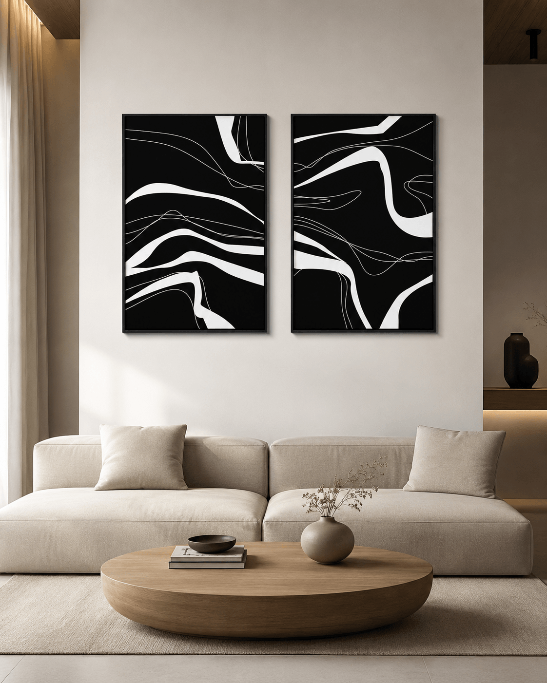Kit 2 QUADROS DECORATIVOS - ARTES LISTRAS MARMORIZADAS PRETO