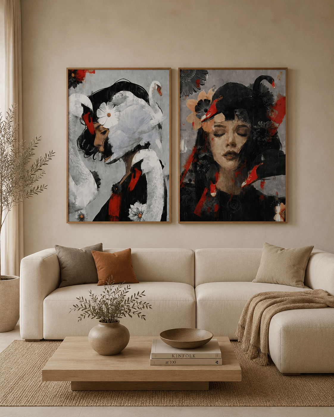 KIT 2 QUADROS DECORATIVOS -  RED SWAN