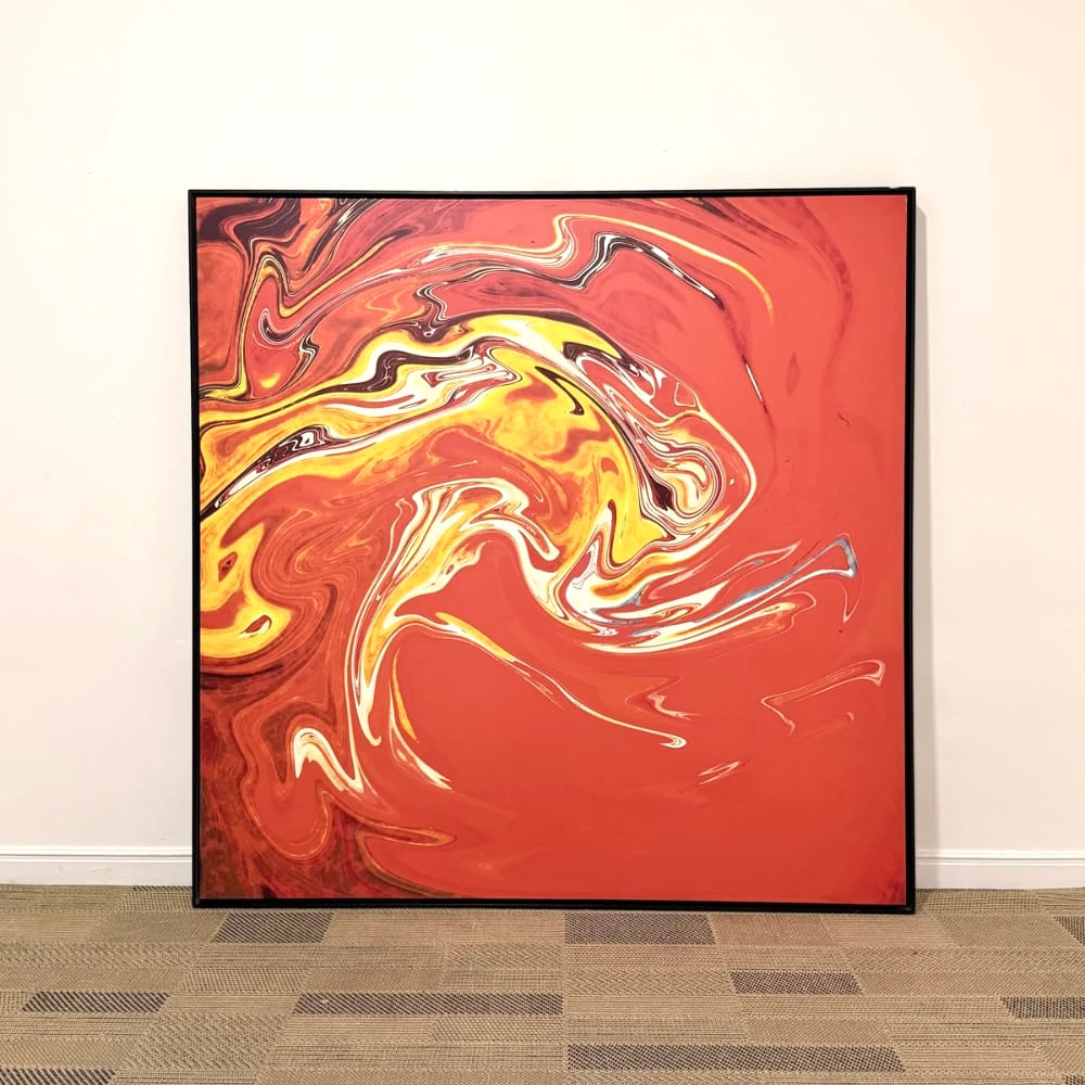 Quadro tela em canvas 120x160cm - Abstract Marble Panting lll - Moldura Canaleta Baixa Preta
