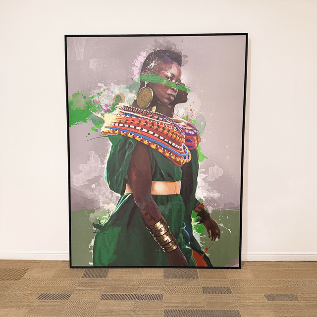 Quadro tela em canvas 120x160cm - African Beauty - Moldura Canaleta Baixa Preta