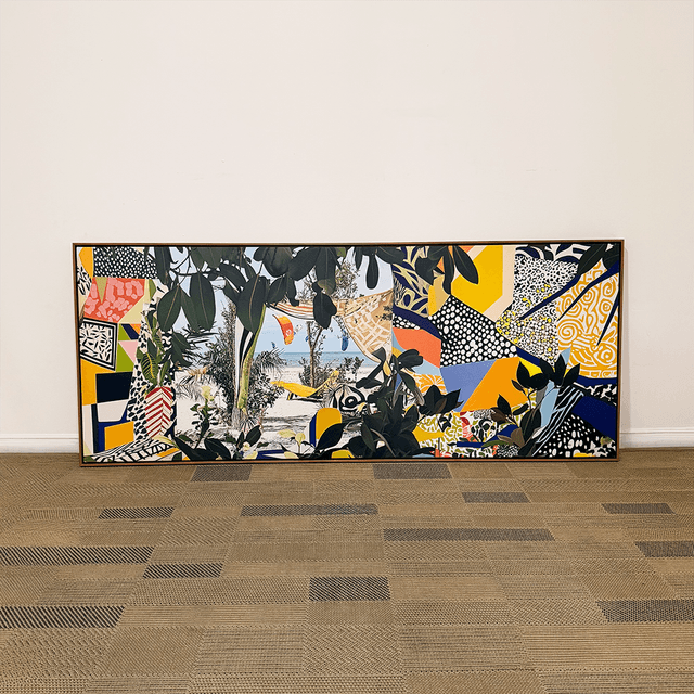 Quadro tela em canvas 170x68cm - Floresta Abstrata - Moldura Canaleta Alta madeira