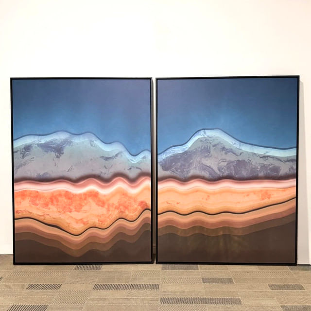 Quadros tela em canvas 90x120cm - Kit Azul & Laranja - Moldura Canaleta Alta Preta