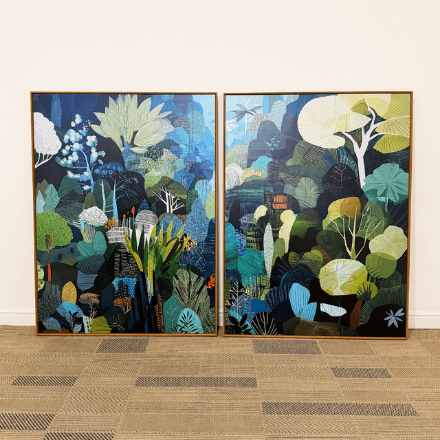 Quadros em acabamento liso sem vidro 67,5x90cm - Kit floresta tropical - Moldura Filete madeira