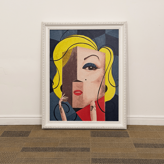 Quadro tela em canvas 47,5x62,5cm - Marilyn - Moldura Canaleta Alta Branca
