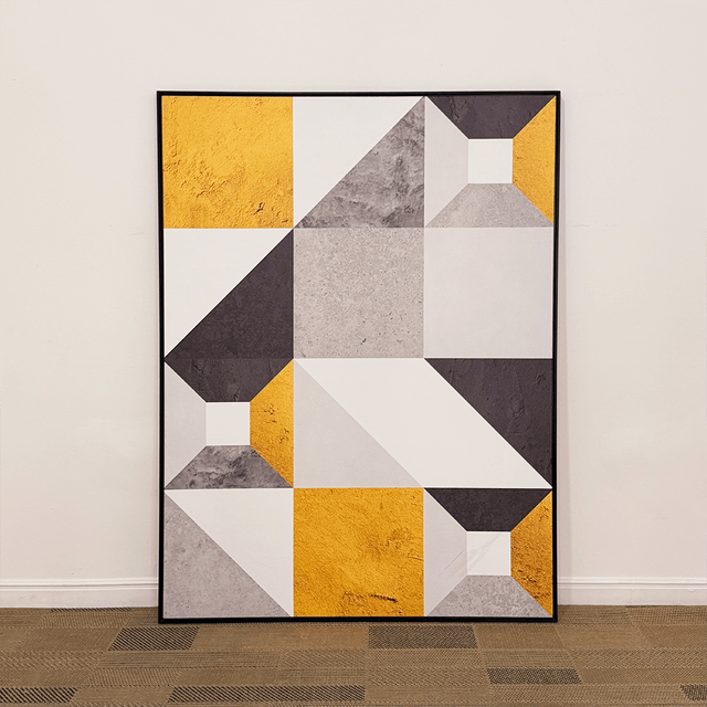 Quadro tela em canvas 90x120cm - Modular Block Gold - Moldura Canaleta Baixa Preta