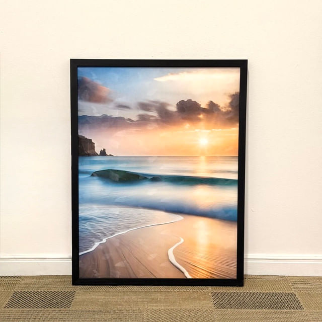 Quadro em acabamento texturizado pinceladas 47,5x62,5cm - Pinceladas de luz - Moldura Lisa Fina Preta