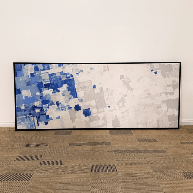 Quadro tela em canvas 170x68cm - Recorte Azul - Moldura Canaleta Alta Preta