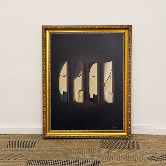 Quadro tela em canvas 47,5x62,5cm - Abbey Road - Moldura Canaleta Alta Friso Dourado