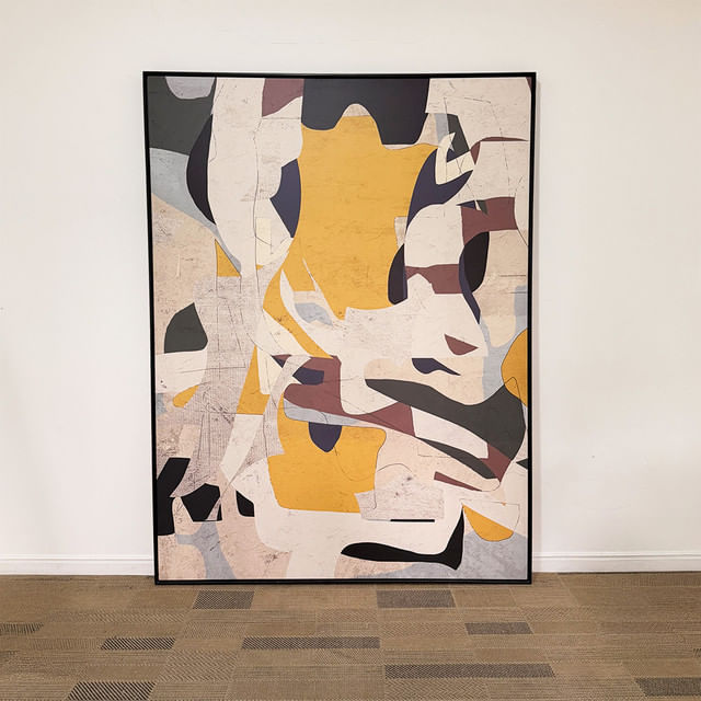 Quadro tela em canvas 120x160cm - Abstract Amarelo - Moldura Canaleta Alta Preta
