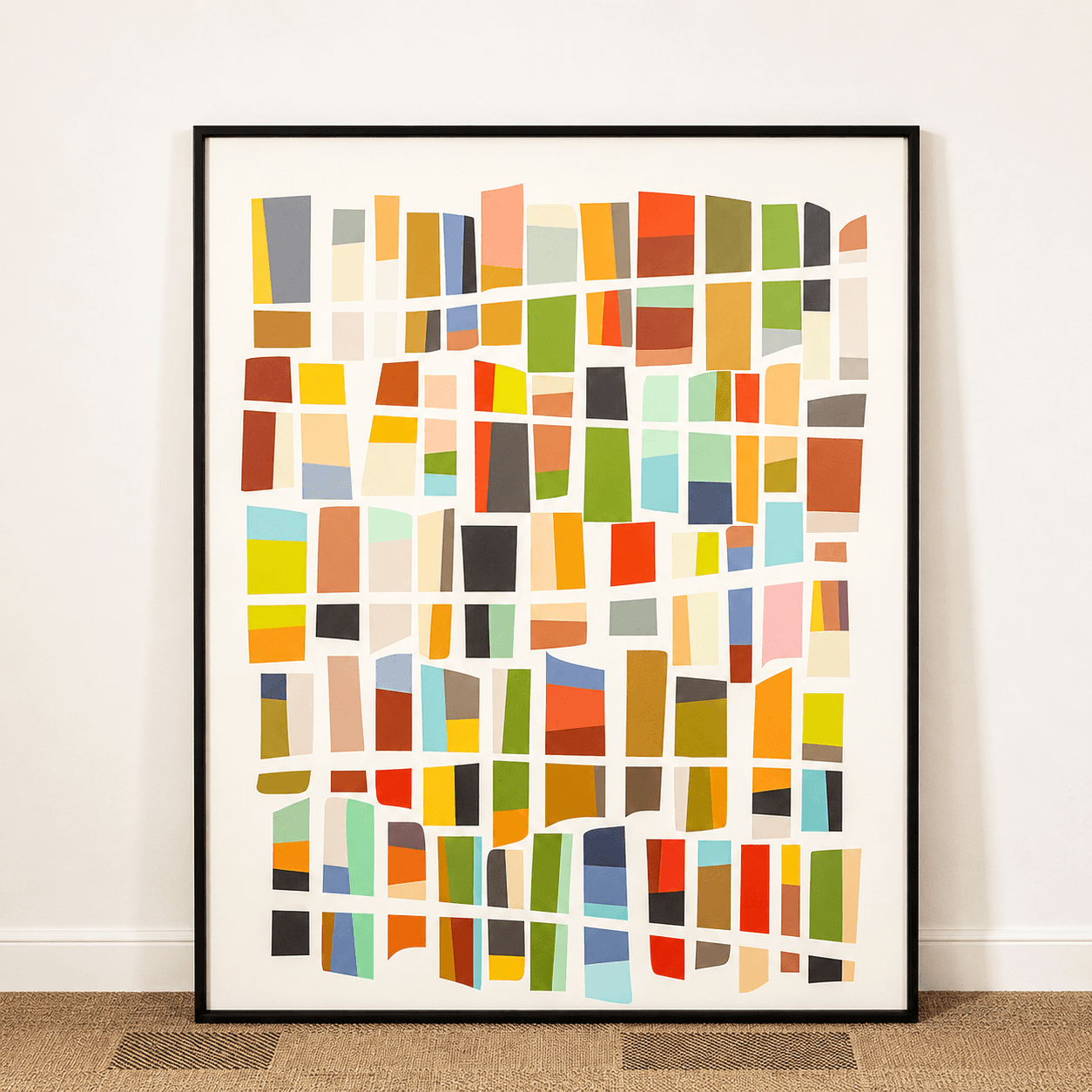 Quadro tela em canvas - PEÇAS COLORIDAS - 67,5x90cm - Moldura Canaleta Alta Preta