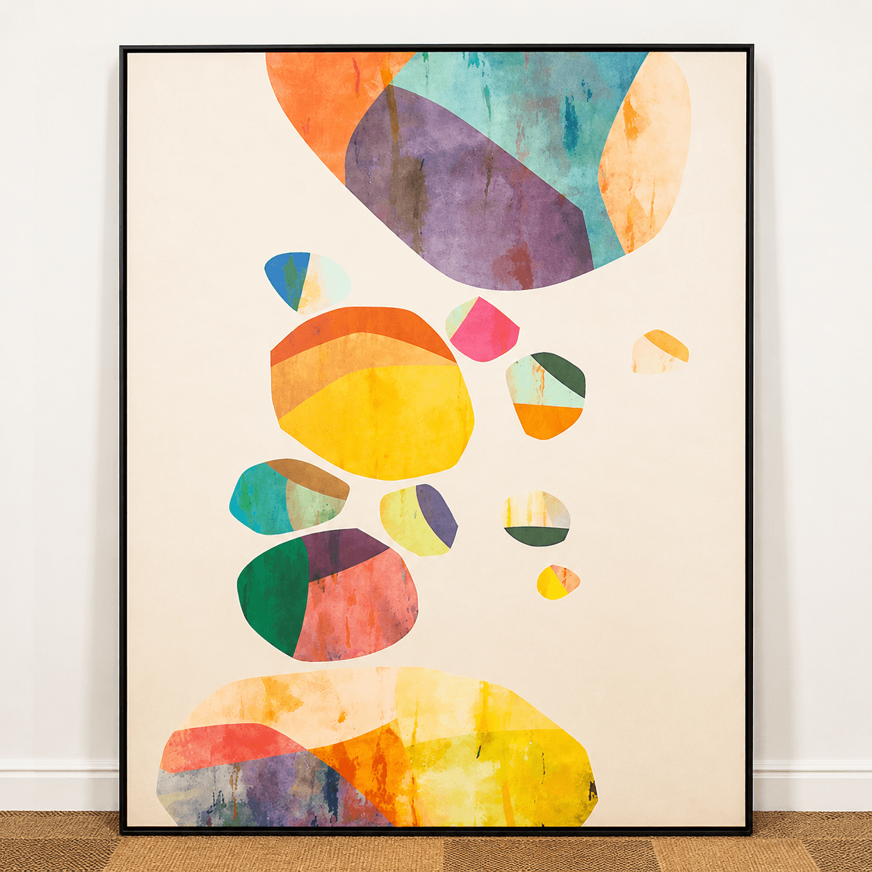 Quadro tela em canvas - PEÇAS COLORIDAS 6 - 120x160cm - Moldura Canaleta Alta Preta