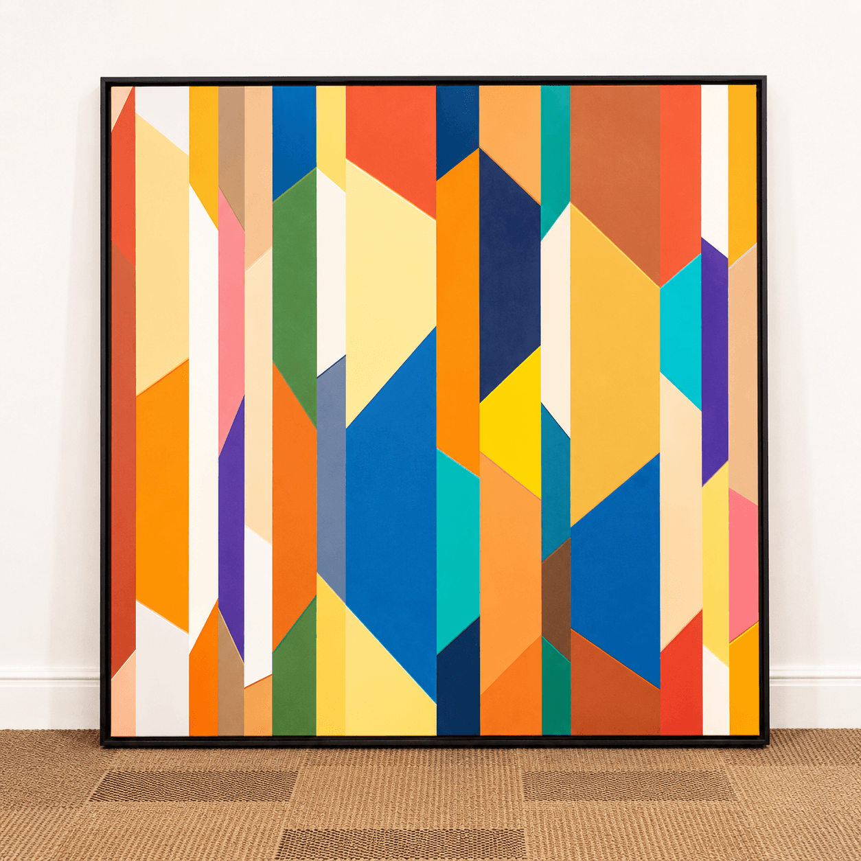 Quadro tela em canvas - COMPOSIÇÃO ABSTRATA 502 - 67,5x67,5cm - Moldura Canaleta Alta Preta