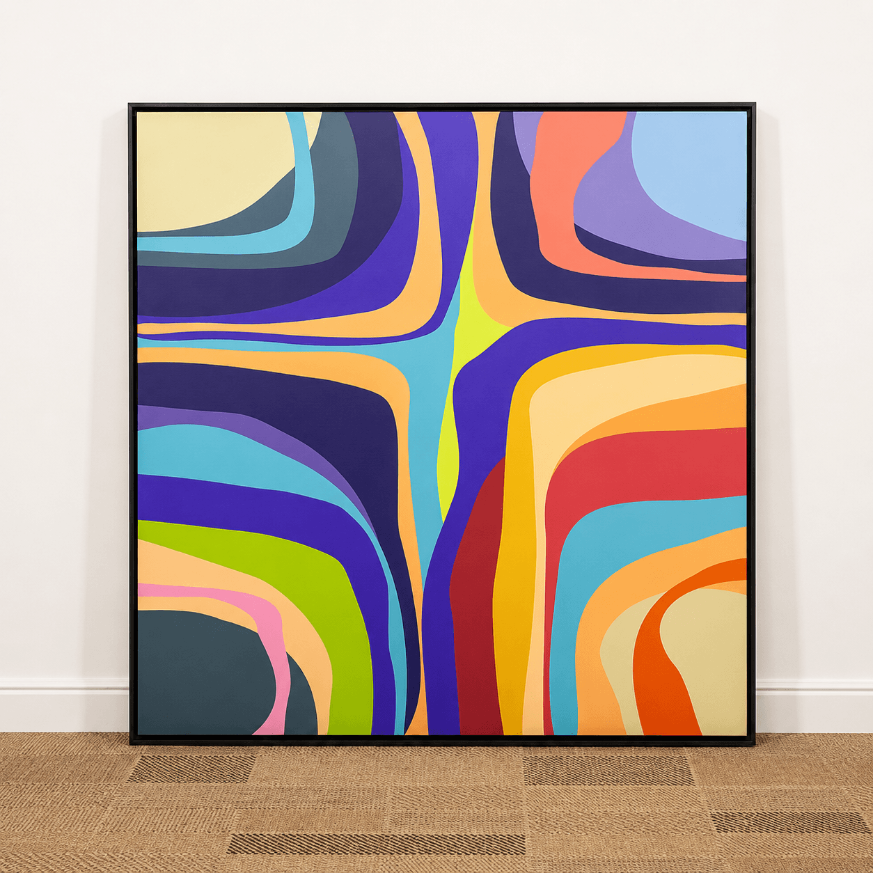 Quadro tela em canvas - COMPOSIÇÃO ABSTRATA 871 - 90x90cm - Moldura Canaleta Alta Preta