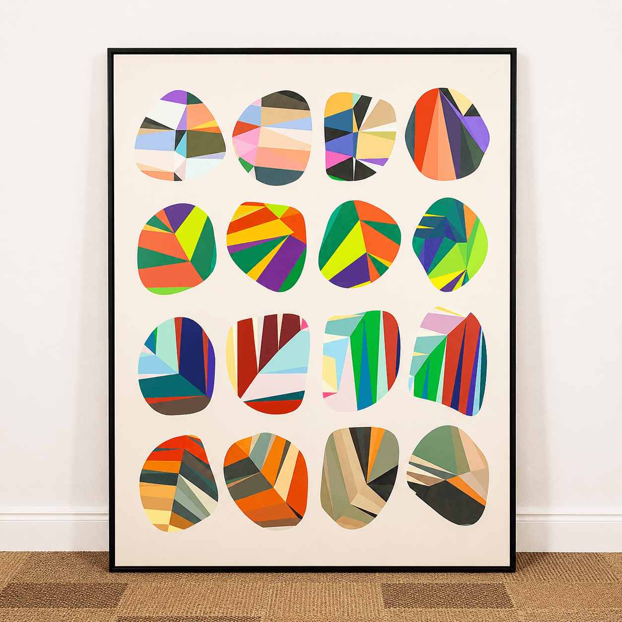 Quadro tela em canvas - COMPOSIÇÃO ABSTRATA 766 - 120x160cm - Moldura Canaleta Alta Preta
