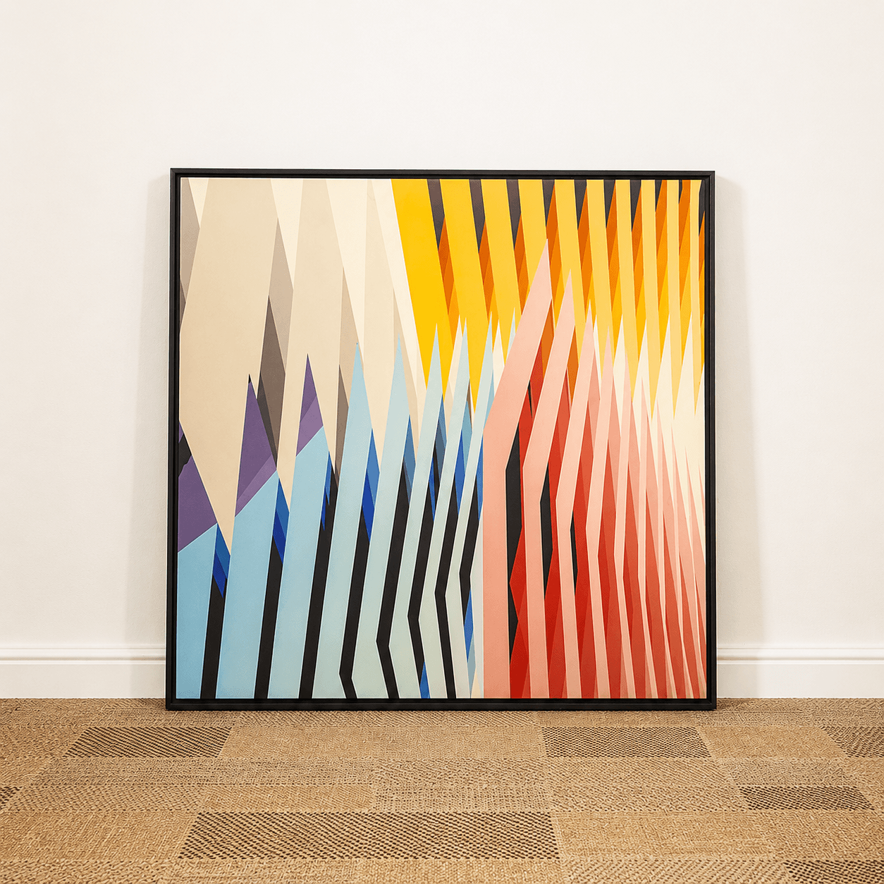Quadro tela em canvas - COMPOSIÇÃO ABSTRATA 670 - 67,5x67,5cm - Moldura Canaleta Alta Preta
