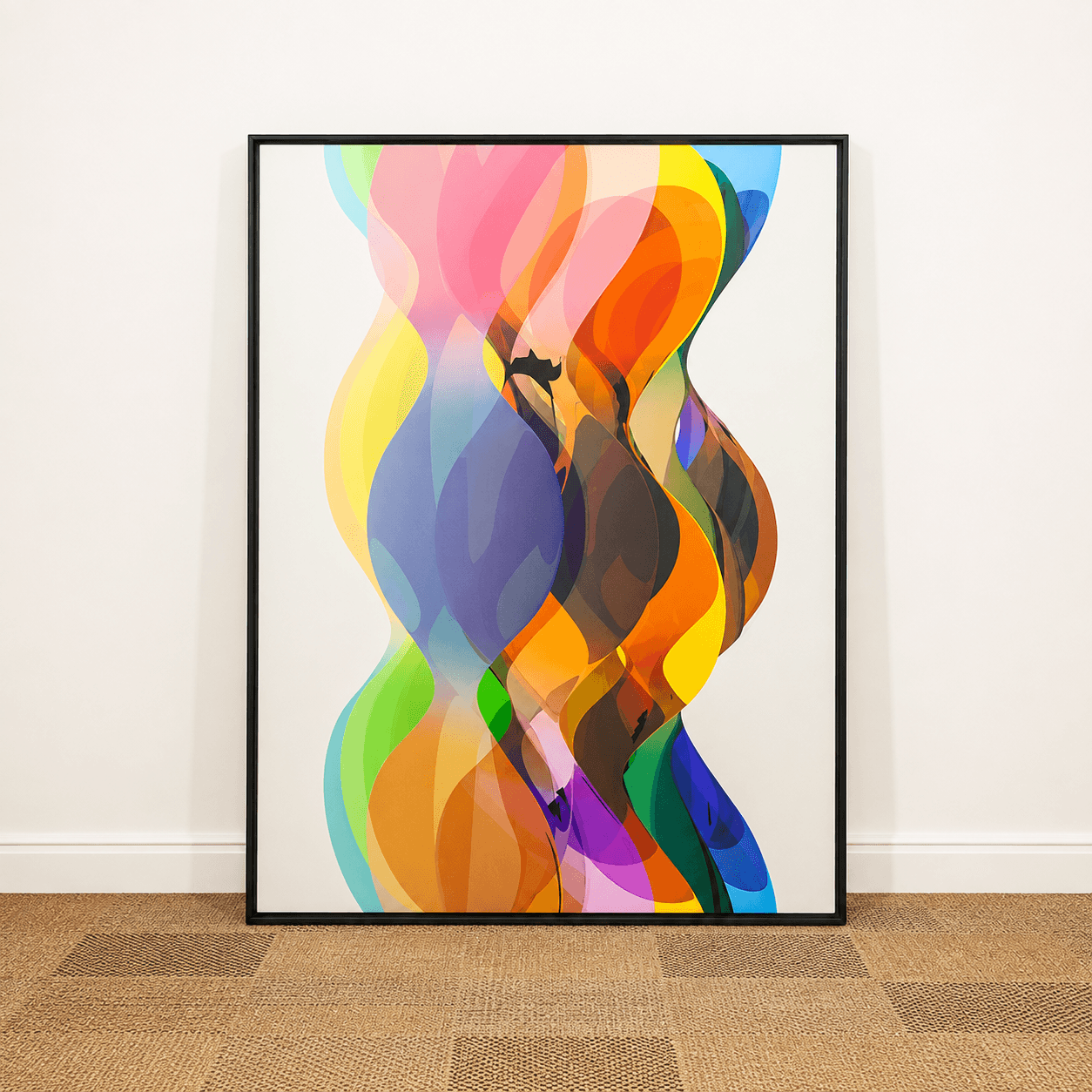 Quadro tela em canvas - COMPOSIÇÃO ABSTRATA 688 - 67,5x90cm - Moldura Canaleta Alta Preta