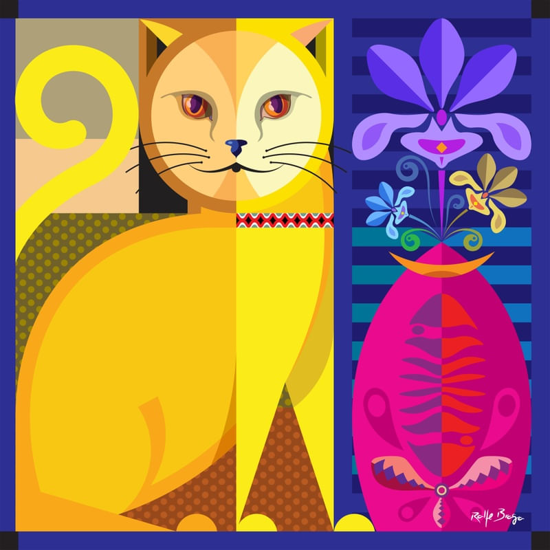 GATO AMARELO E VASO VERMELHO