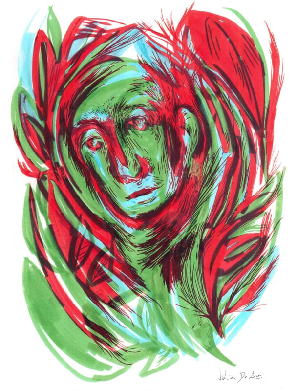 ROSTO VERDE, VERMELHO E AZUL