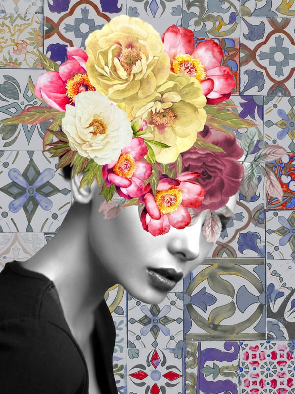 COLLAGE ART-GIRL WITH FLOWERS