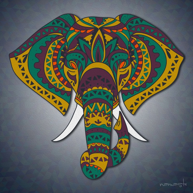 ELEFANTE INDIANO ROXO AZUL E AMARELO