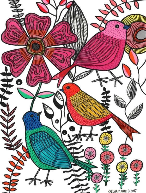 BIRDS FLOWER LINE
