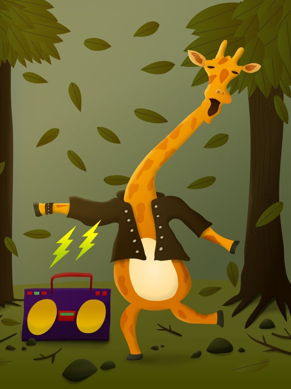 PEQUENA GIRAFA NA FLORESTA
