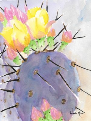 CACTO ROXO COM FLORES EM AQUARELA