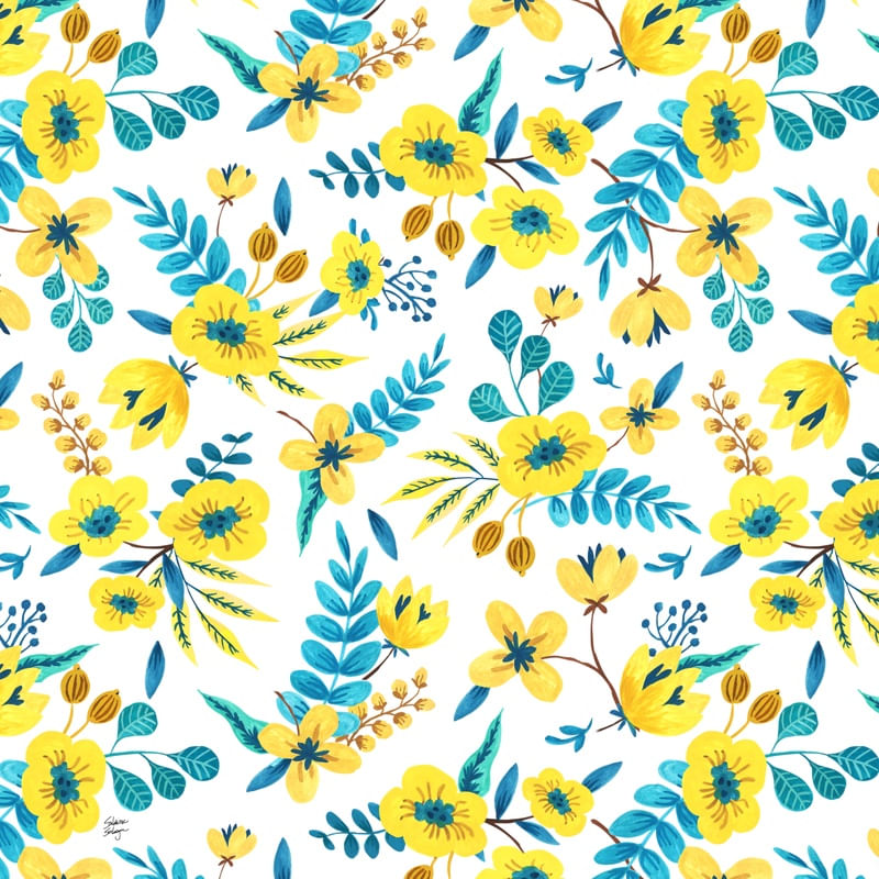 ESTAMPA DE FLORES E FOLHAS