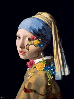 MOÇA COM BRINCOS DE PEROLAS E FLORES