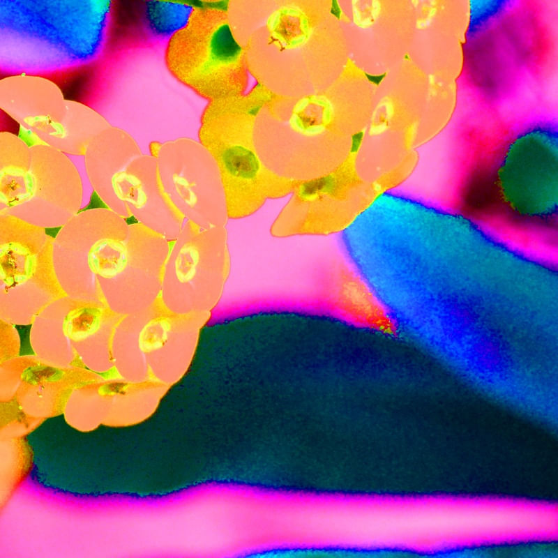 ORANGE BLUME MIT BLAUEN BLÄTTERN HINTERGRUND
