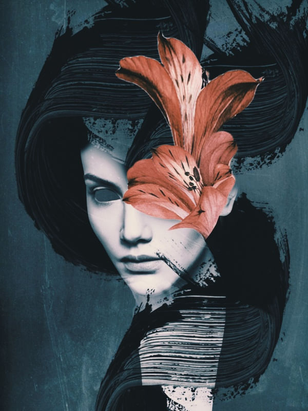 RED FLOWERS/LADY PORTRAIT
