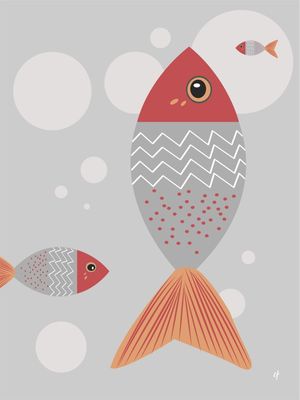 PEIXES NO MAR CINZENTO