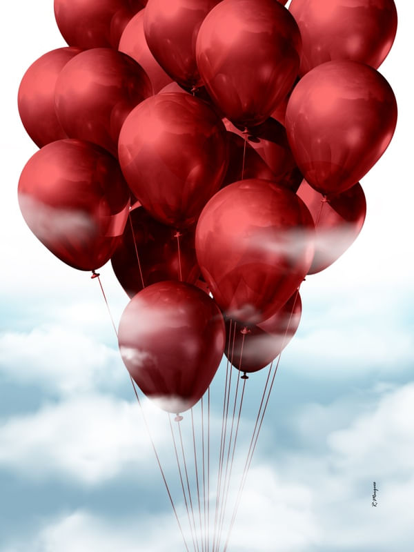 BALLOONS RED - IN THE SKY