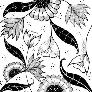 FLORAL BRANCO E PRETO