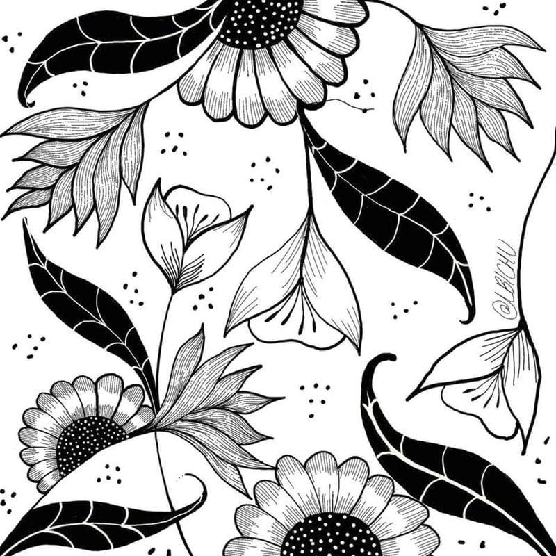 FLORAL BRANCO E PRETO