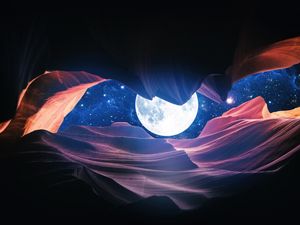 GRAND CANYON WITH SPACE & FULL MOON COLLAGE I - LANDSCAPE