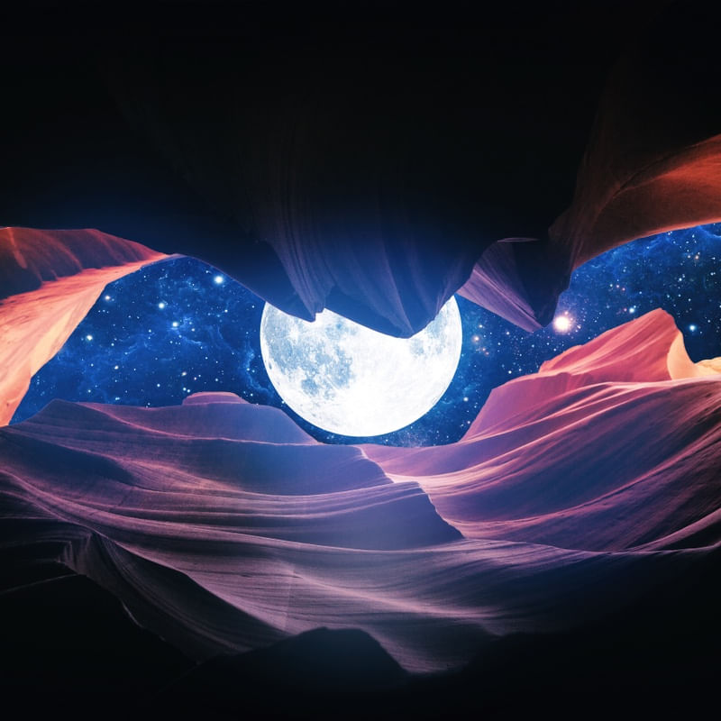 GRAND CANYON WITH SPACE & FULL MOON COLLAGE I - SQUARE