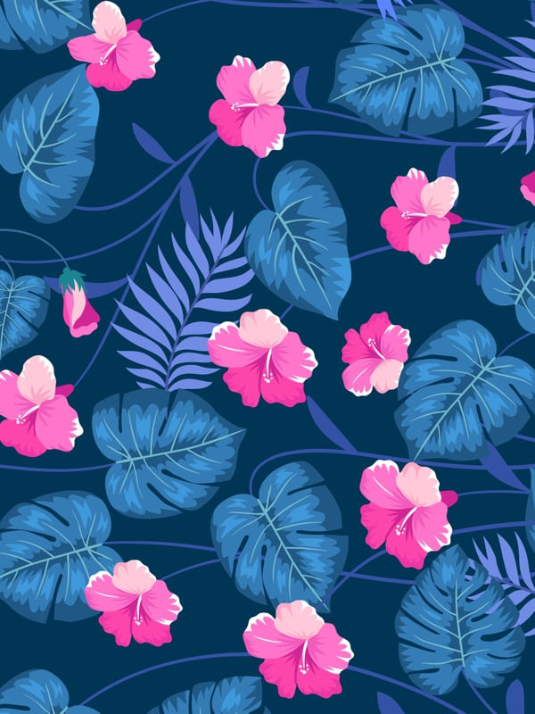 FLORES E FOLHAGENS ROSAS E AZUIS