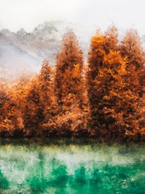 FLORESTA E LAGO PINTURA - FOREST AND LAKE PAINTING