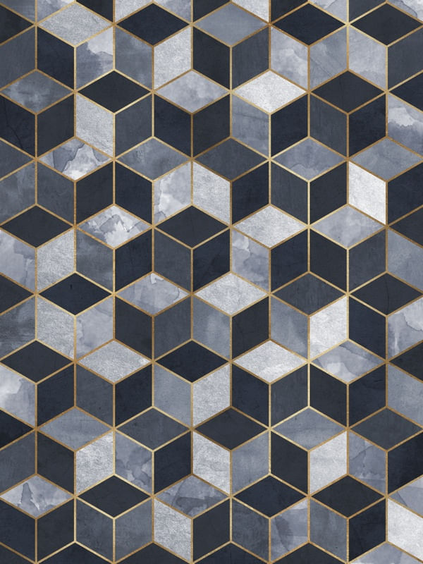 CUBOS TEXTURA AZUL E DOURADO