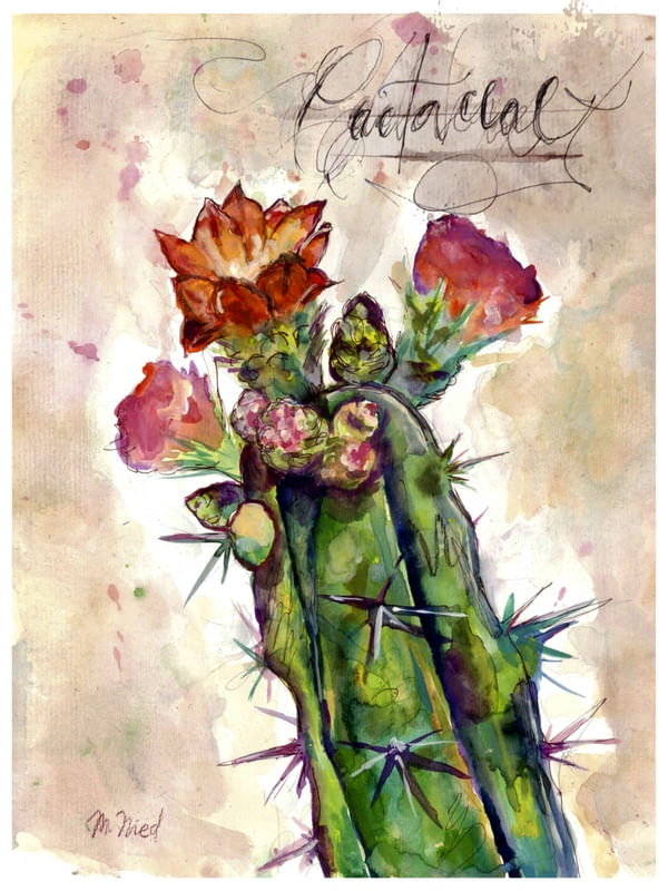 BOTÂNICO: CACTOS E FLORES AQUARELA