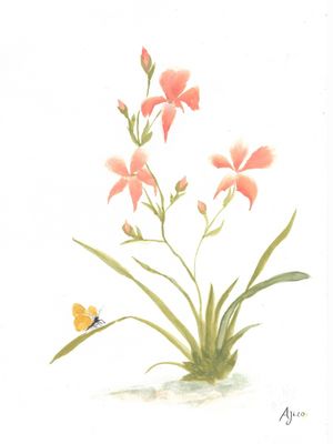 FLORES E BORBOLETA AMARELA