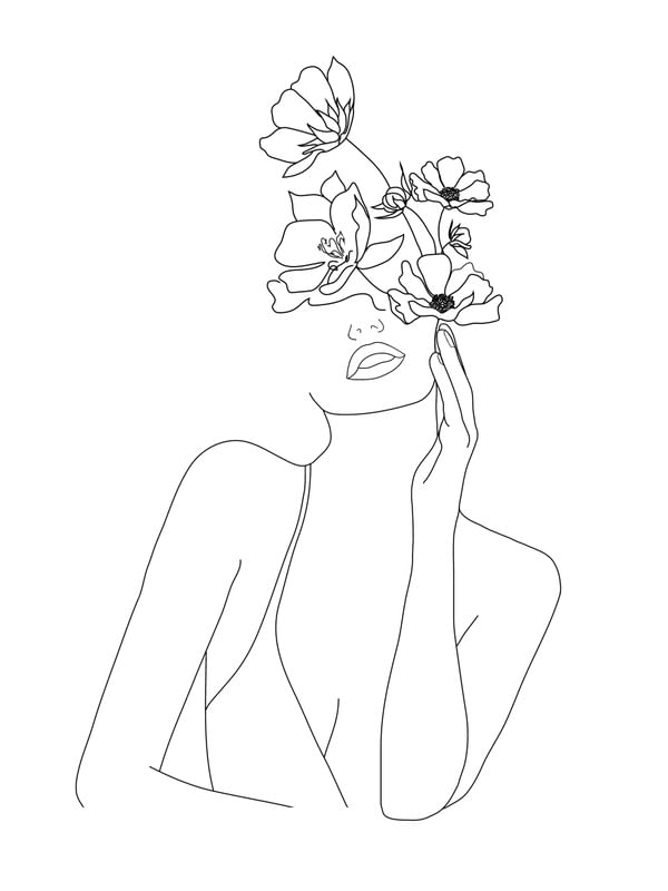 MINIMAL LINE ART WOMAN WITH FLOWERS