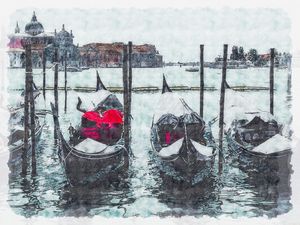 SKETCH GONDOLAS CANAL VENEZA AQUARELA