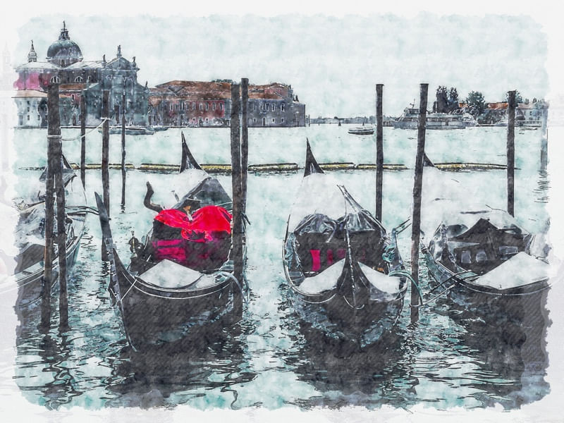 SKETCH GONDOLAS CANAL VENEZA AQUARELA