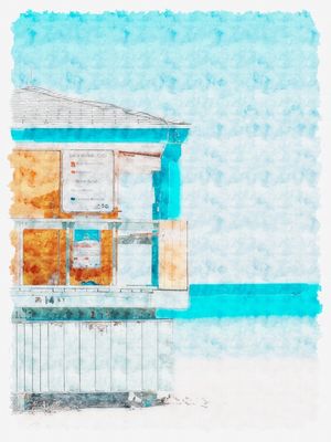 MIAMI BEACH LIFEGUAR TOWER SKETCH AQUARELA