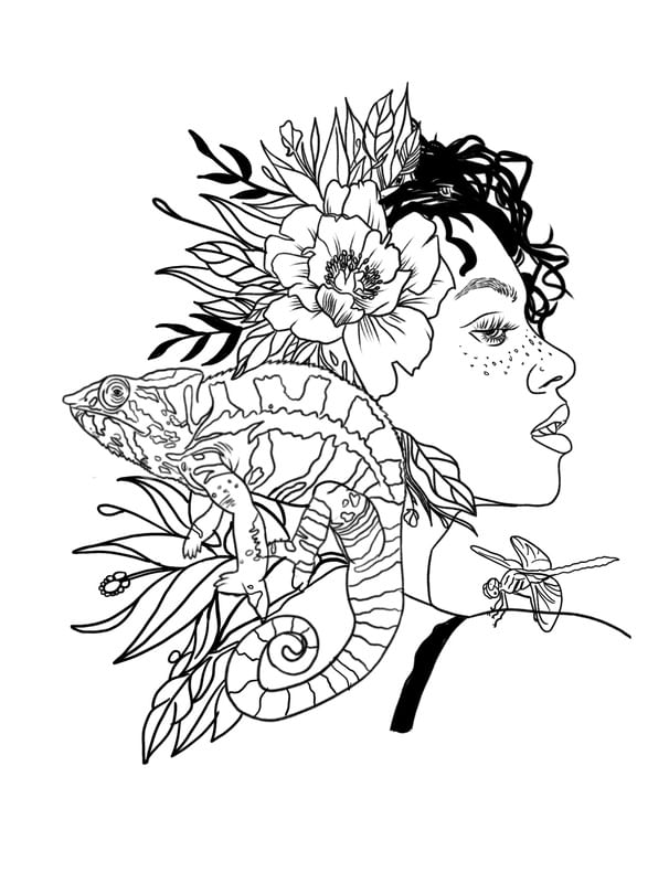 MULHER COM CAMALEÃO