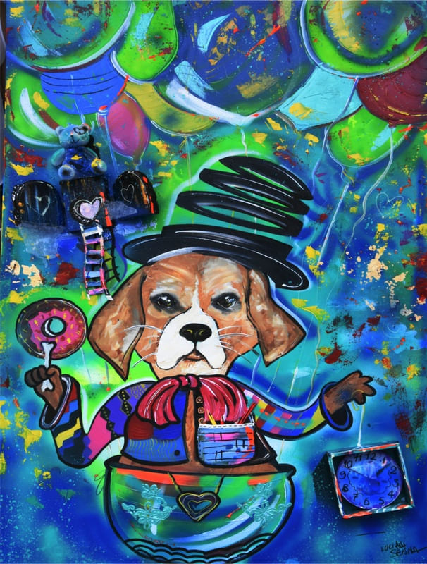 CÃO BEAGLE NAS ALTURAS COM BALÕES